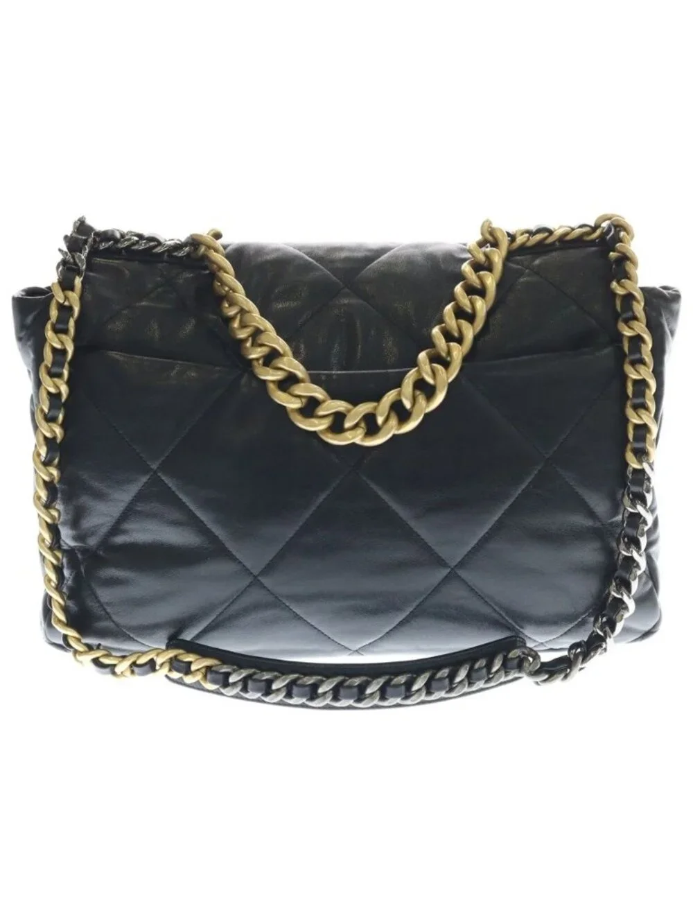 Chanel 19 Maxi Shiny Lambskin Shoulder Bag Black